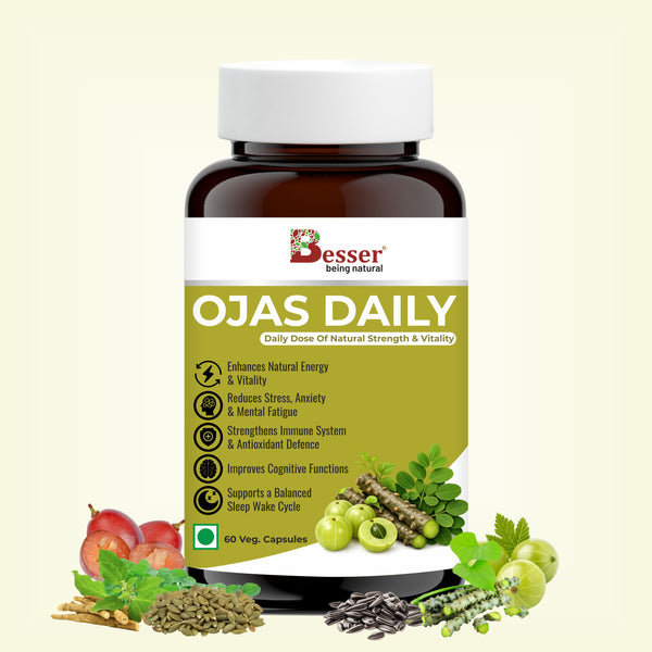 Besser Ojas Daily – Daily Dose of Natural Strength & Vitality | Ayurvedic Wellness Capsules for Energy, Immunity, Mental Clarity & Stress Management | 60 Veg Capsules