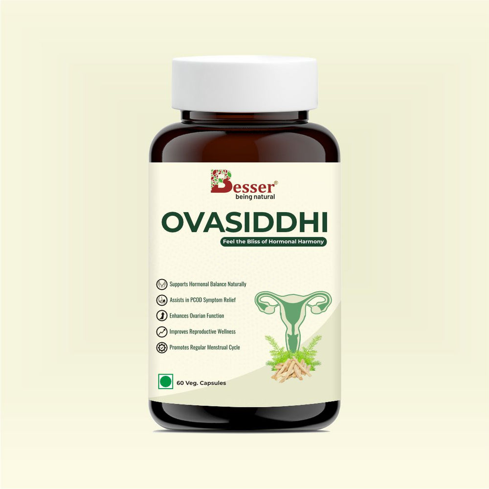 Besser Ovasiddhi – Feel the Bliss of Hormonal Harmony | Natural PCOS & Hormonal Balance Capsules for Women | Supports Ovarian Health, Cycle Regularity & Reproductive Wellness | 60 Veg Capsules