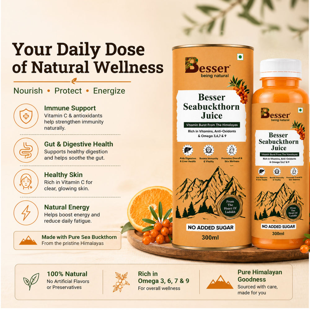 Besser Seabuckthorn Juice | 100% Natural Himalayan Superfruit | Rich in Antioxidants, Omega & Vitamins | Immunity & Skin Health Booster – 300ml
