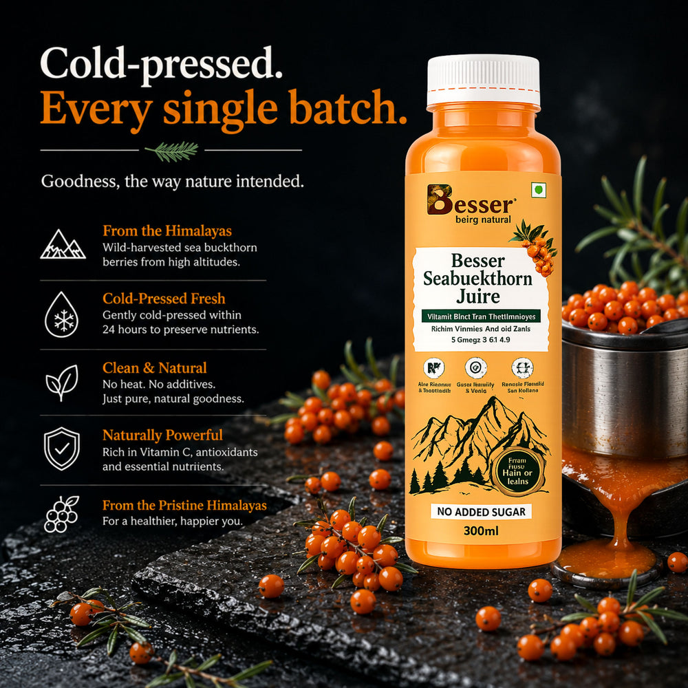 Besser Seabuckthorn Juice | 100% Natural Himalayan Superfruit | Rich in Antioxidants, Omega & Vitamins | Immunity & Skin Health Booster – 300ml