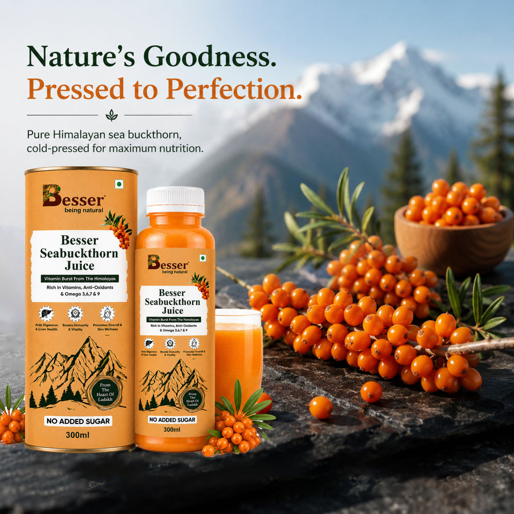 Besser Seabuckthorn Juice | 100% Natural Himalayan Superfruit | Rich in Antioxidants, Omega & Vitamins | Immunity & Skin Health Booster – 300ml