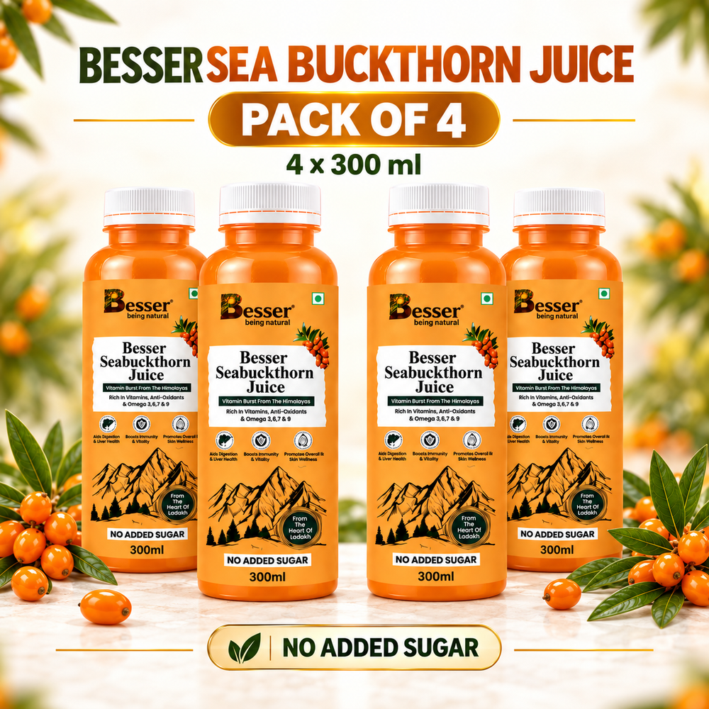 Besser Sea Buckthorn Juice 300 ml – Pack of 4 | Himalayan Superfruit Juice with Omega 3, 6, 7 & 9