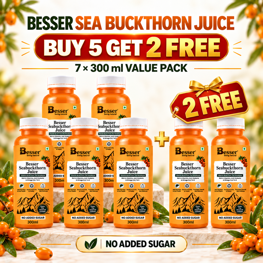 Besser Sea Buckthorn Juice 300 ml – Buy 5 Get 2 Free | 7-Bottle Himalayan Wellness Value Pack