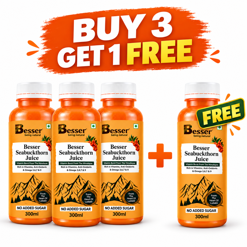 Besser Sea Buckthorn Juice – Buy 3 Get 1 Free | 4 × 300 ml | Himalayan Superfruit with Vitamins, Antioxidants & Omega 3, 6, 7 & 9
