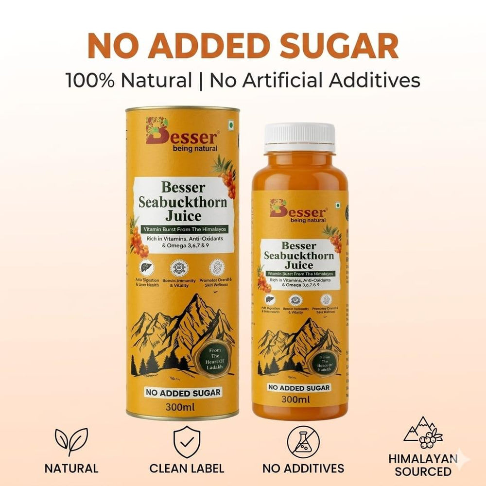 Besser Seabuckthorn Juice | 100% Natural Himalayan Superfruit | Rich in Antioxidants, Omega & Vitamins | Immunity & Skin Health Booster – 300ml