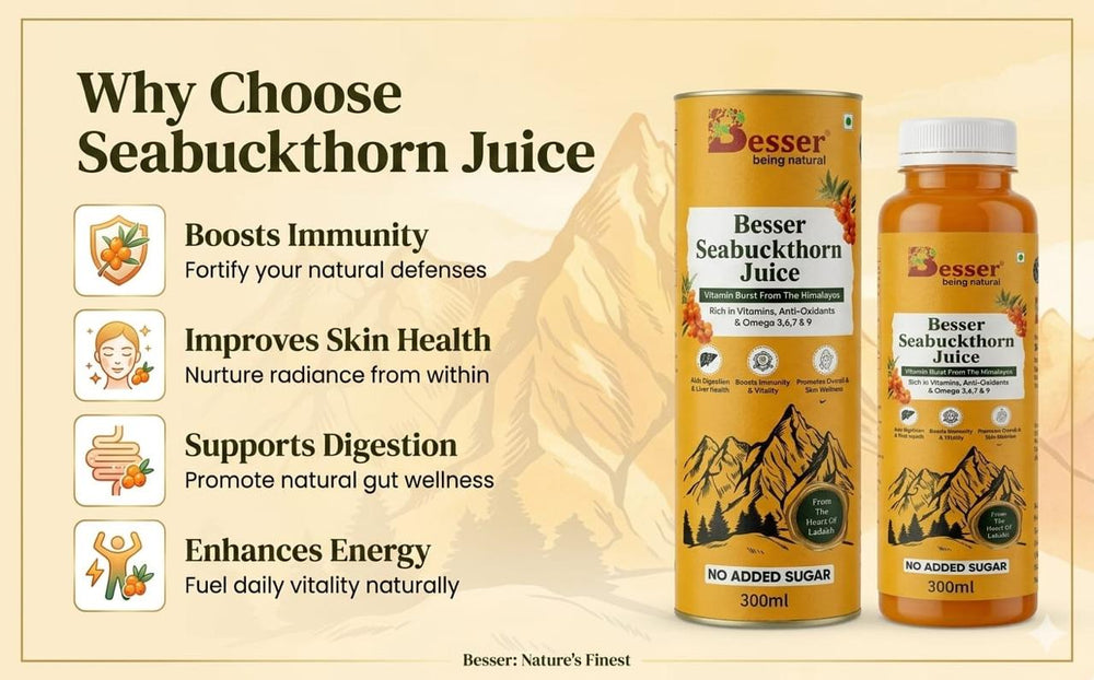 Besser Seabuckthorn Juice | 100% Natural Himalayan Superfruit | Rich in Antioxidants, Omega & Vitamins | Immunity & Skin Health Booster – 300ml